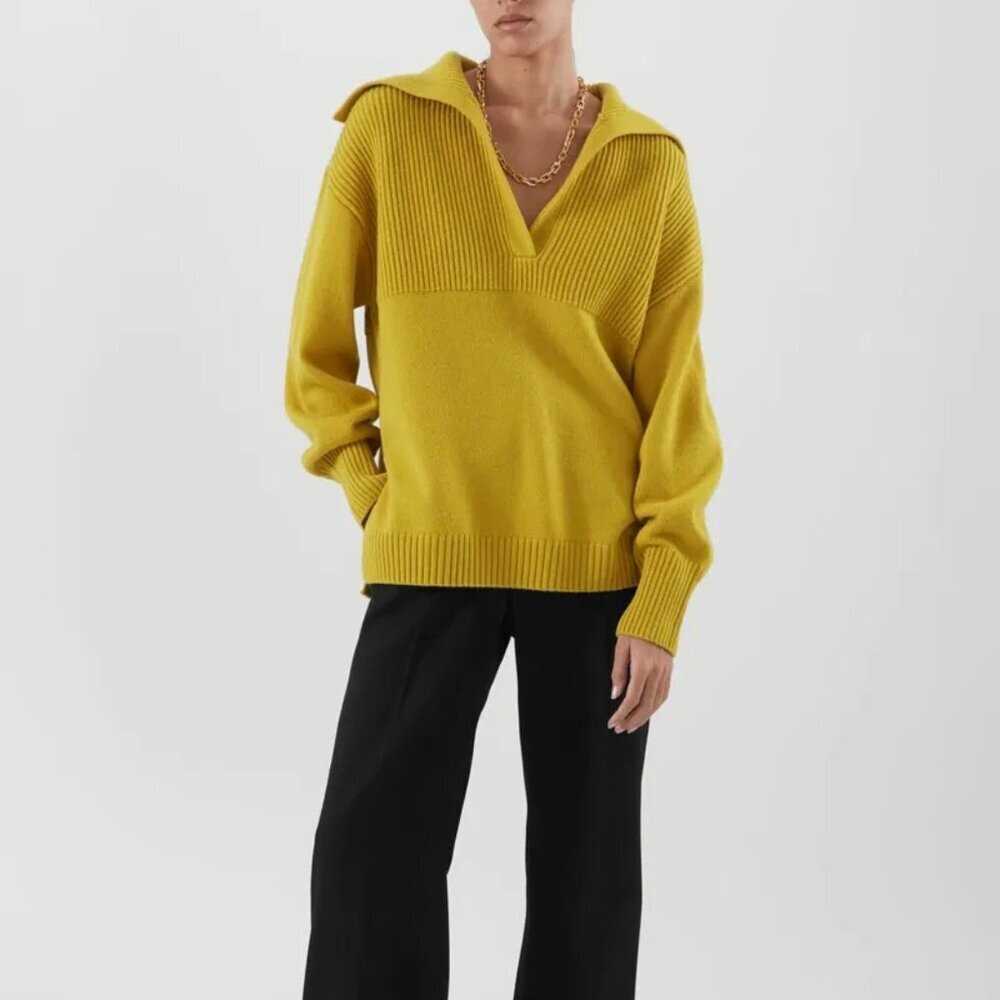 COS Yellow Spread Collar Wool Jumper Sweater S​​